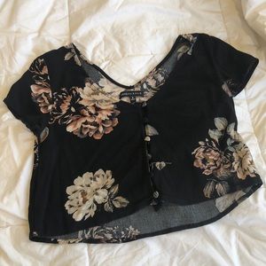 Kendall & Kylie Button Down Floral Crop Top